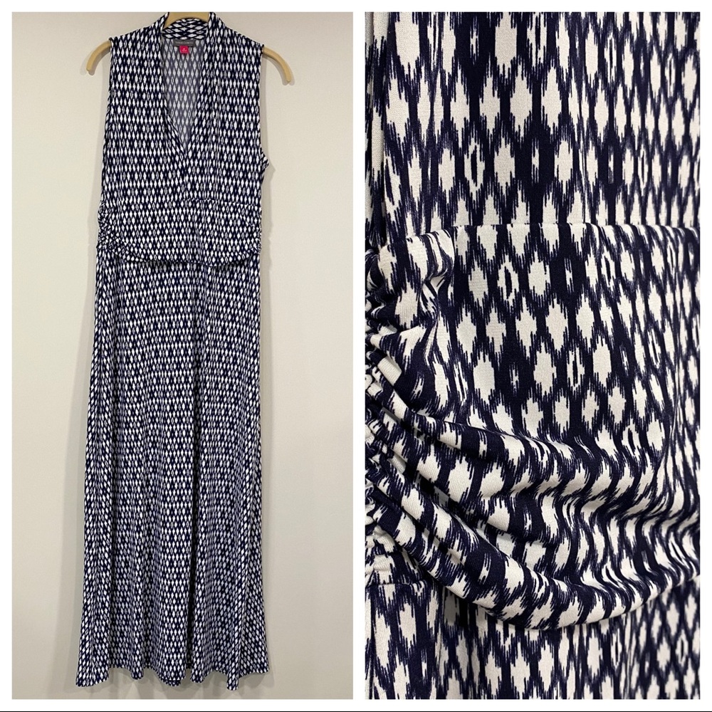 VINCE CAMUTO Maxi Ikat Dress Sleeveless Blue White Size Medium - Picture 4 of 10